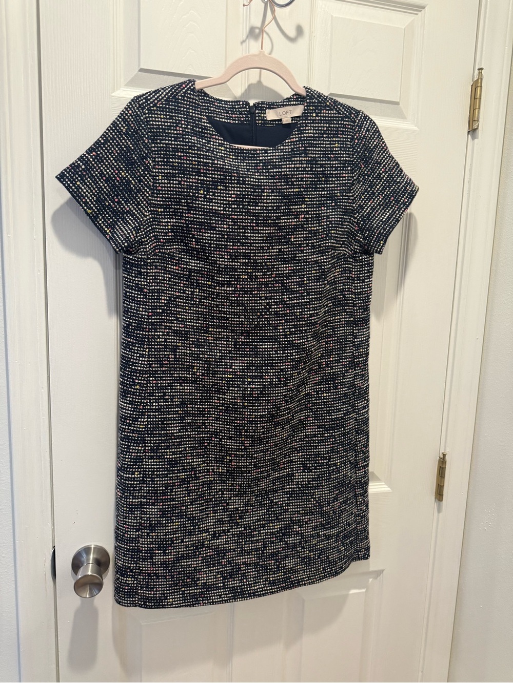 LOFT Black Textured Dress with Multicolor Speckle